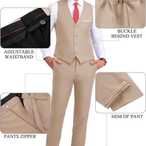 Classic Men's 3-Piece Slim Fit Suit - Business Jacket, Vest, and Tie Included - Picture 5 of 6